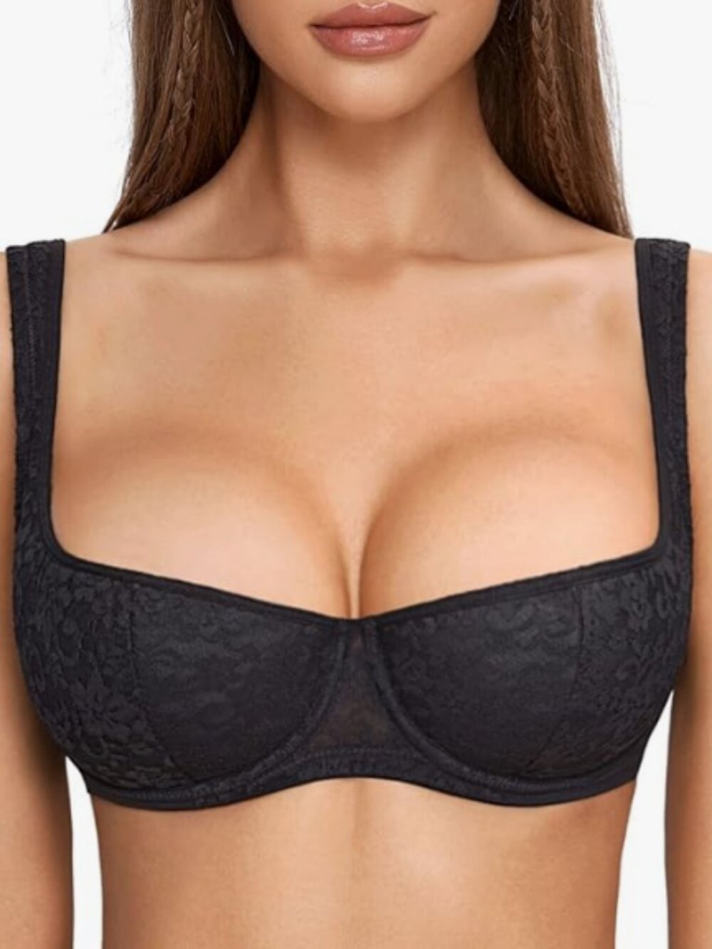 DOBREVA 36D LACE BALCONETTE BLACK DEMI UNDERWIRE BRA